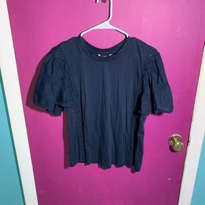 Navy Blue Puffed Sleeve Top